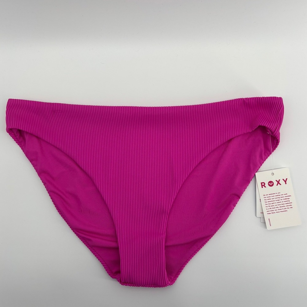 Roxy Women's XL Pink Ribbed Bikini Bottoms Nylon Swimwear NWT